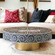 Bone Inlay Scroll-vine Design Round Coffee Table Indigo Blue| Bone Inlay Scroll-vine Design Round Center Table Indigo Blue