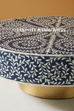 Bone Inlay Scroll-vine Design Round Coffee Table Indigo Blue| Bone Inlay Scroll-vine Design Round Center Table Indigo Blue