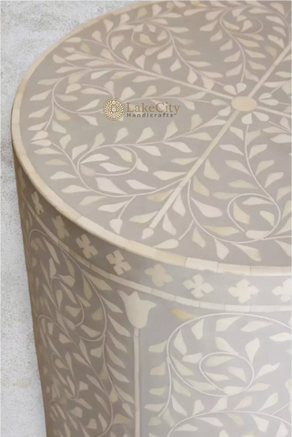 Bone Inlay Foliage Spiral Side Table Grey