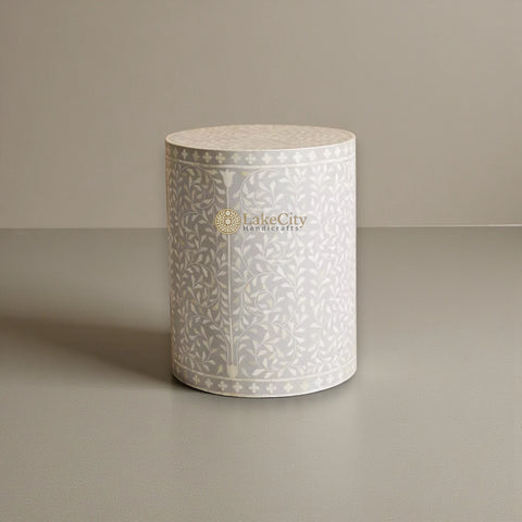 Bone Inlay Foliage Spiral Side Table Grey