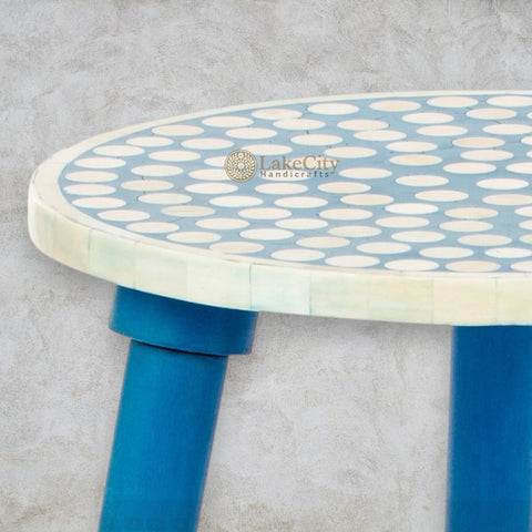 Bone Inlay Side Table Polka Dot Blue