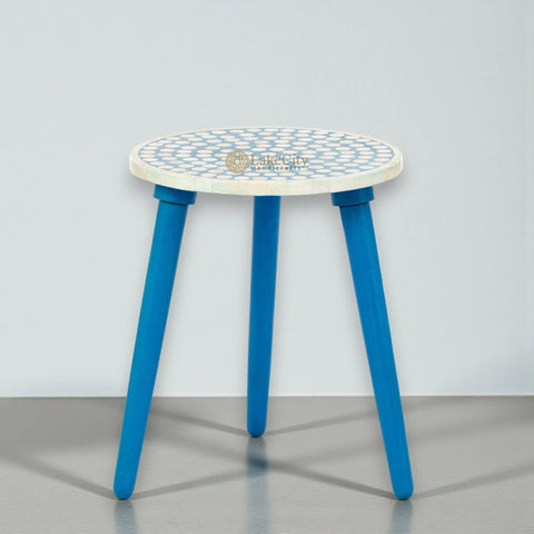 Bone Inlay Side Table Polka Dot Blue