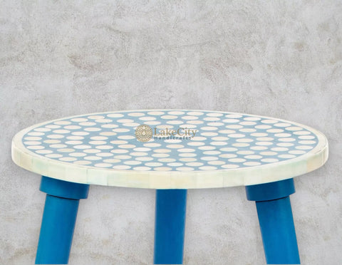 Bone Inlay Side Table Polka Dot Blue