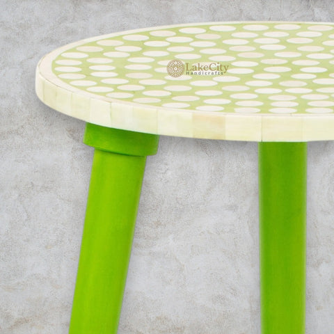 Bone Inlay Side Table Polka Dot Lime Green