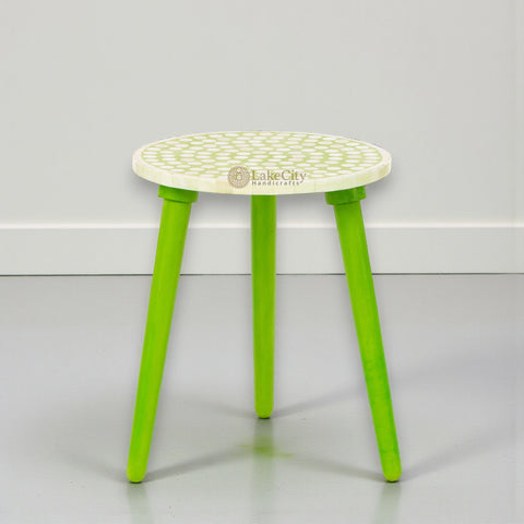 Bone Inlay Side Table Polka Dot Lime Green