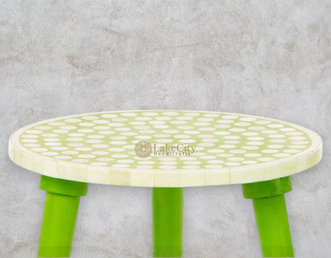 Bone Inlay Side Table Polka Dot Lime Green