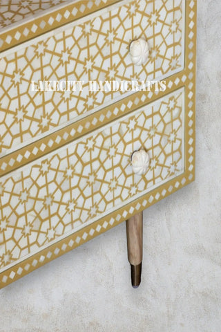 Bone Inlay Spider-web Design 2 Drawers Bedside Table Yellow | Bone Inlay Spider-web Design 2 Drawers Nightstand Table Yellow