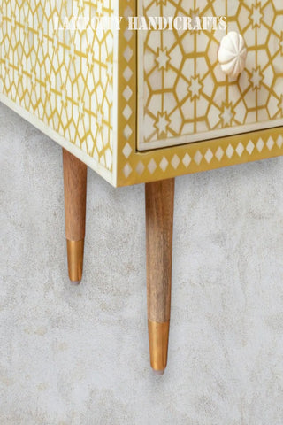 Bone Inlay Spider-web Design 2 Drawers Bedside Table Yellow | Bone Inlay Spider-web Design 2 Drawers Nightstand Table Yellow