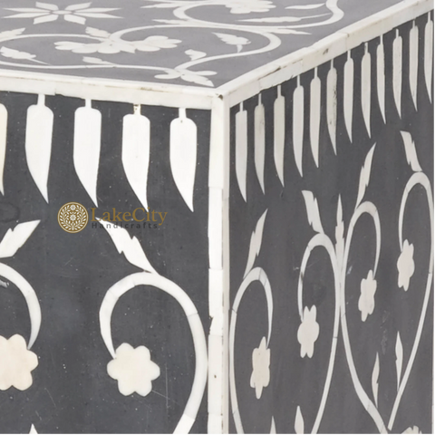 Bone Inlay Square Stool Bel Black