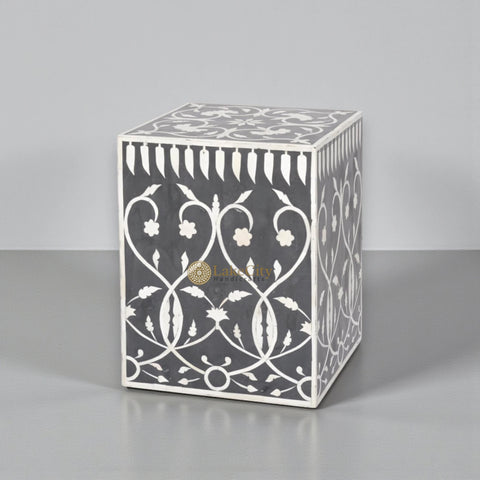 Bone Inlay Square Stool Bel Black