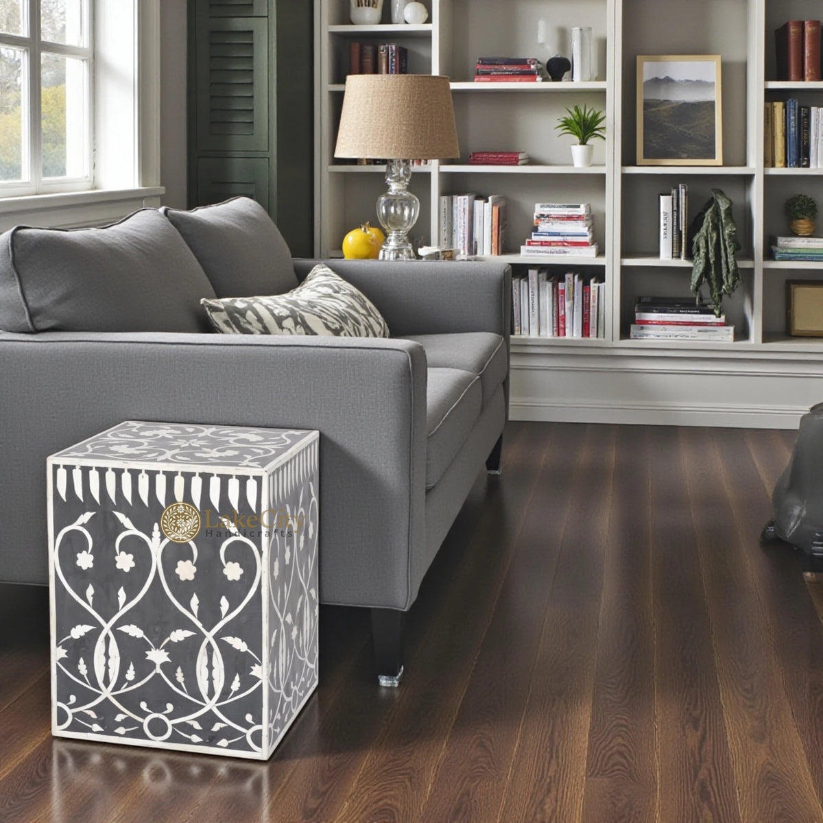 Bone Inlay Square Stool Bel Black