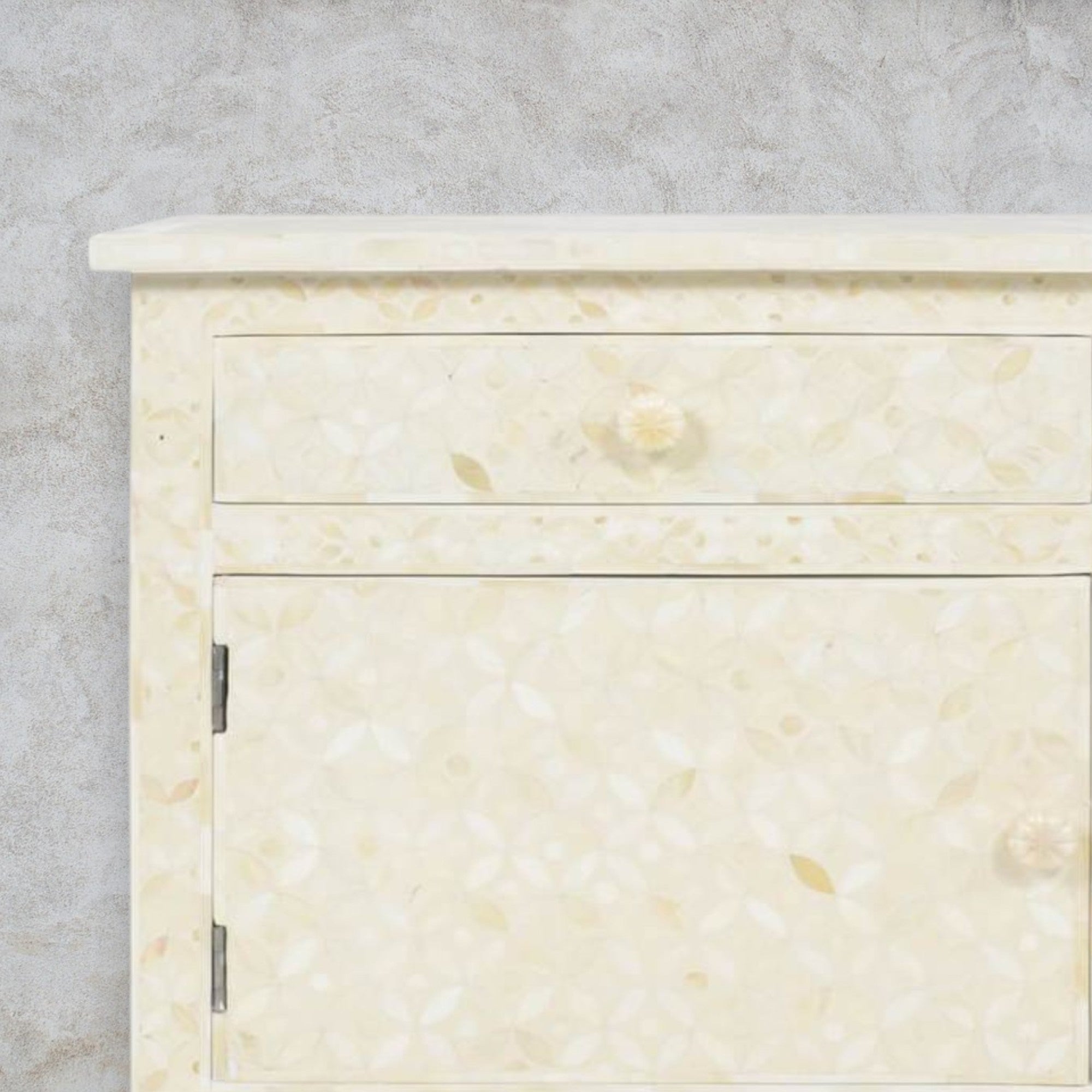 Bone Inlay Star Design 1 Drawer 1 Door Bedside Table Beige | Bone Inlay Star Design 1 Drawer 1 Door Nightstand Table Beige