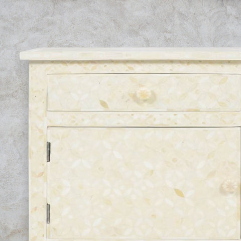 Bone Inlay Star Design 1 Drawer 1 Door Bedside Table Beige | Bone Inlay Star Design 1 Drawer 1 Door Nightstand Table Beige