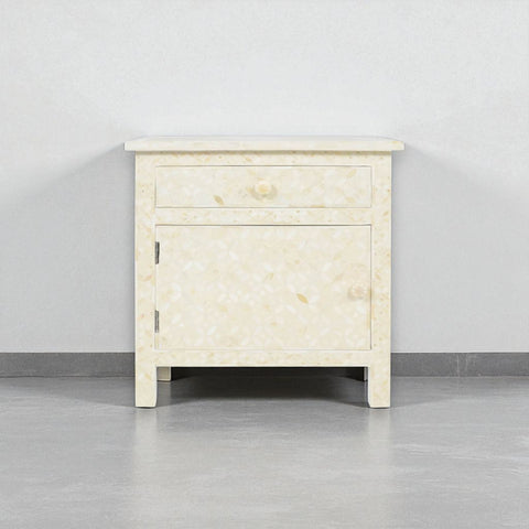 Bone Inlay Star Design 1 Drawer 1 Door Bedside Table Beige | Bone Inlay Star Design 1 Drawer 1 Door Nightstand Table Beige