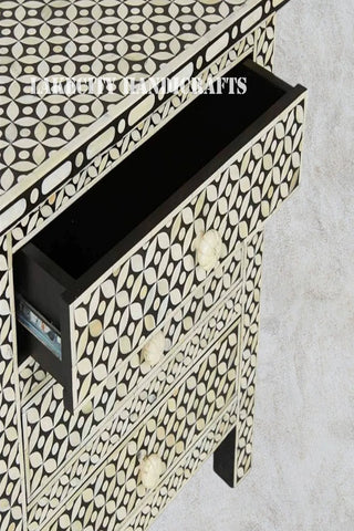 Bone Inlay Geometric Design 3 Drawers Large Bedside Table | Nightstand Table