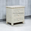Bone Inlay Geometric Design 3 Drawers Large Bedside Table Grey | Bone Inlay Geometric Design 3 Drawers Large Nightstand Table Grey