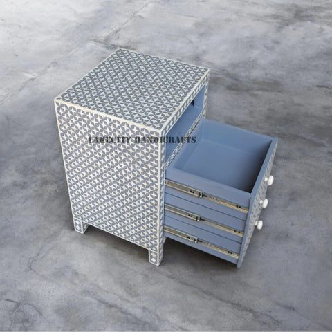 Bone Inlay Star Design 3 Drawers Bedside Table Grey | Bone Inlay Star Design 3 Drawers Nightstand Table Grey