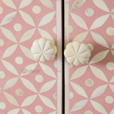 Bone Inlay Star Design 4 Drawers & 4 Doors Cabinet Table Pink