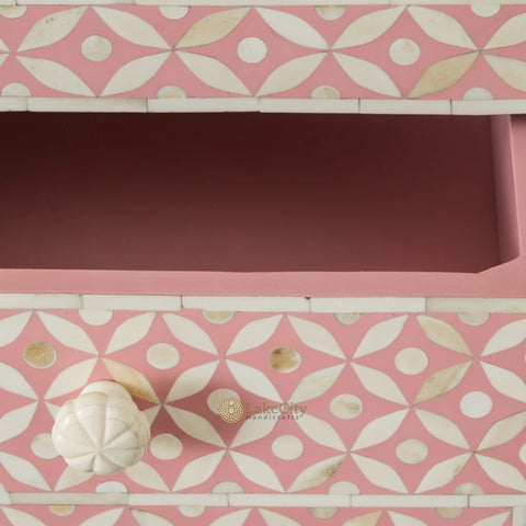 Bone Inlay Star Design 4 Drawers & 4 Doors Cabinet Table Pink