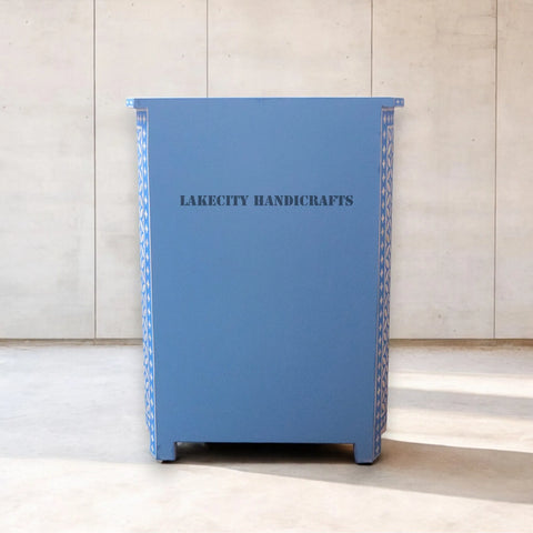 Bone Inlay Star Design 4 Drawers Bedside Table Blue | Blue Nightstand Table