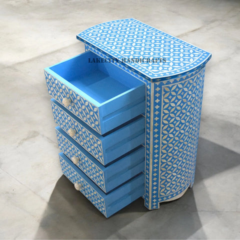 Bone Inlay Star Design 4 Drawers Bedside Table Blue | Blue Nightstand Table