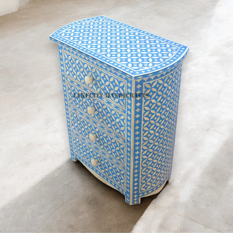 Bone Inlay Star Design 4 Drawers Bedside Table Blue | Blue Nightstand Table