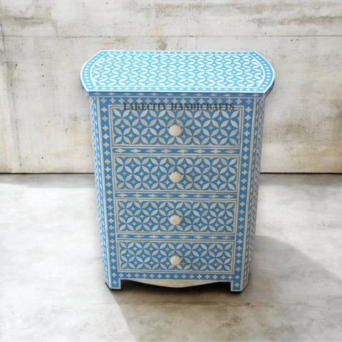 Bone Inlay Star Design 4 Drawers Bedside Table Blue | Blue Nightstand Table