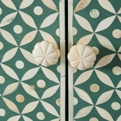 Bone Inlay Star Design 4 Drawers & 4 Doors Cabinet Table Green