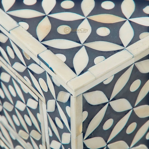 Bone Inlay Star Design 4 Drawers & 4 Doors Cabinet Table Indigo Blue
