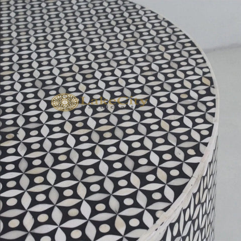 Bone Inlay Star Design Round Coffee Table Black | Bone Inlay Star Design Round Center Table Black