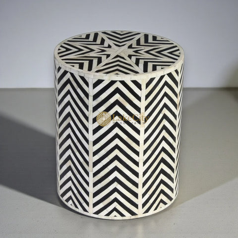 Chevron Bone Inlay Stool Black
