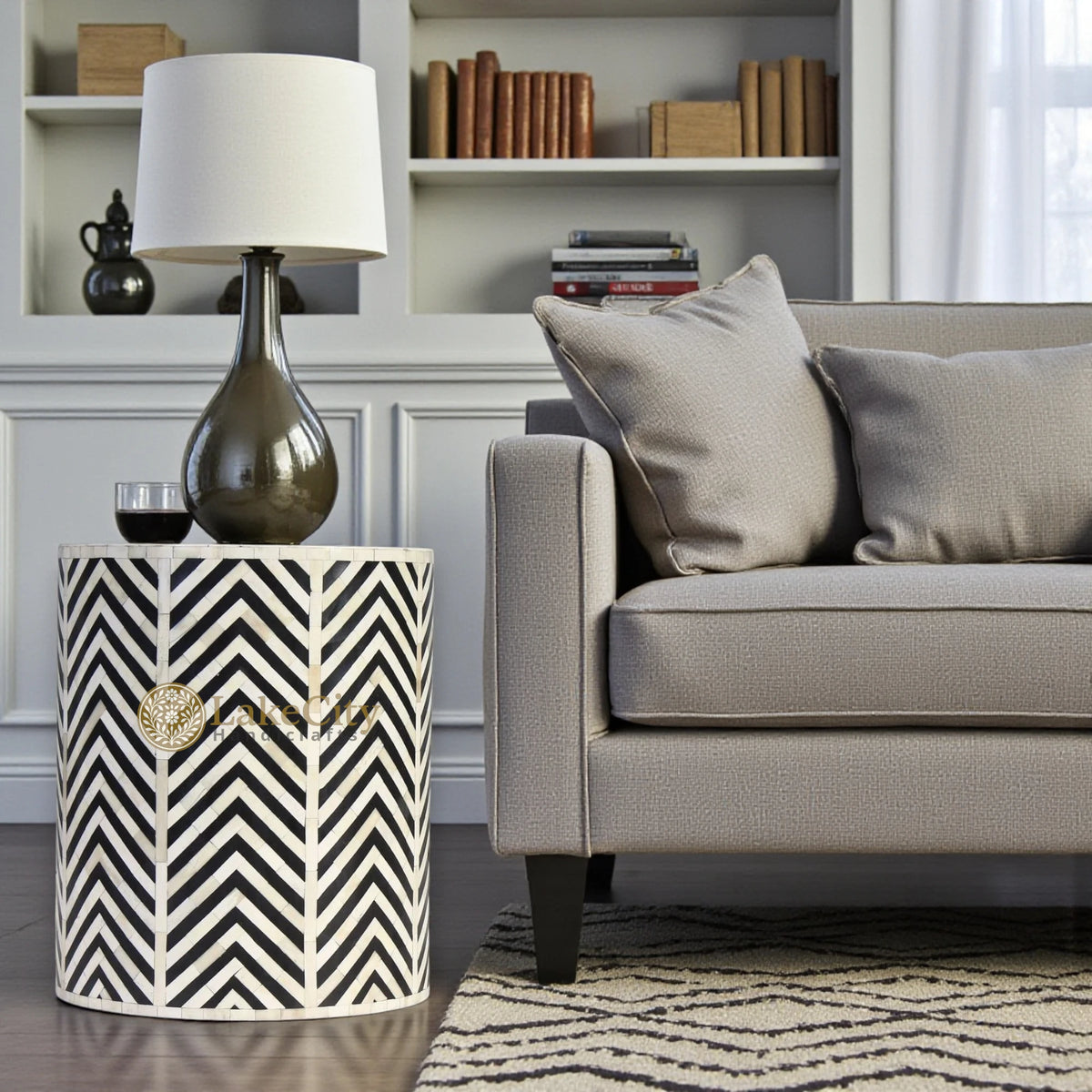 Chevron Bone Inlay Stool Black