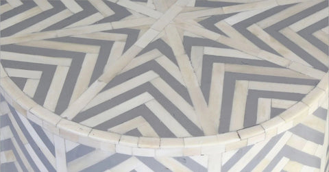 Chevron Bone Inlay Stool Grey