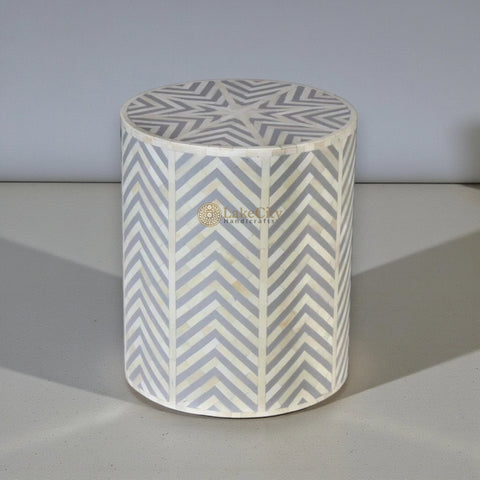 Chevron Bone Inlay Stool Grey
