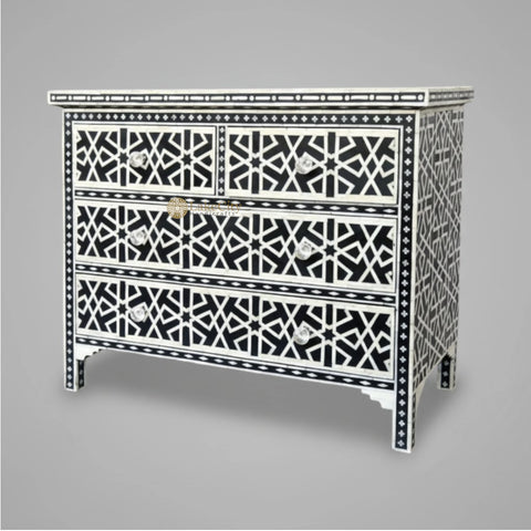 Bone Inlay Star Geometrical Design 4 Drawers Chest Black