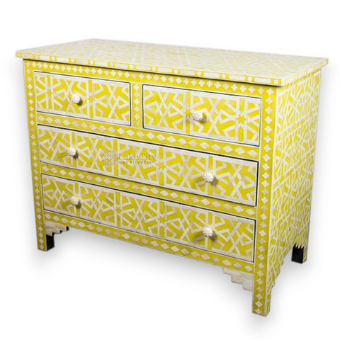 Bone Inlay Star Geometrical Design 4 Drawers Of Chest Yellow