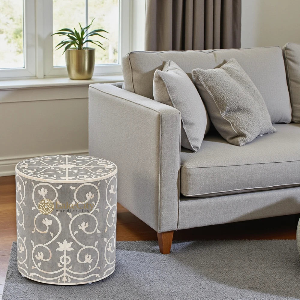 Bone Inlay Stool Bel Grey