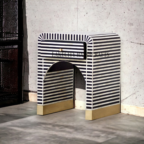 Sadie Bone Inlay Stripe Bedside Black | 1 Drawer Bedside Table | Black Bedside Table