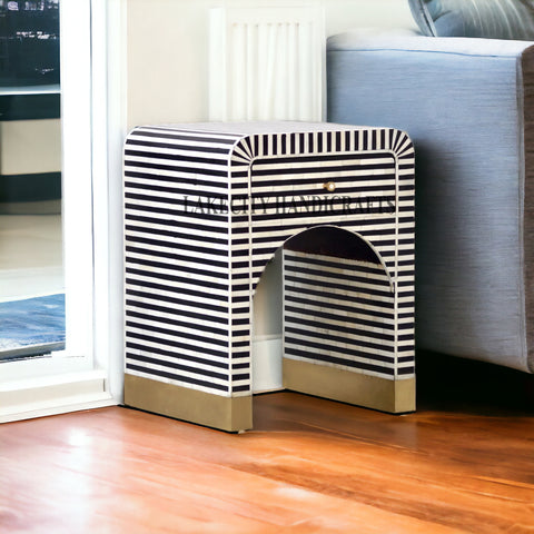 Sadie Bone Inlay Stripe Bedside Black | 1 Drawer Bedside Table | Black Bedside Table