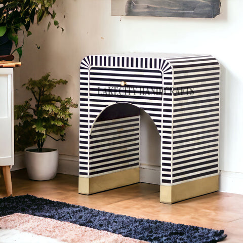 Sadie Bone Inlay Stripe Bedside Black | 1 Drawer Bedside Table | Black Bedside Table