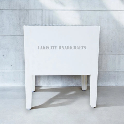 Bone Inlay Stripe Design 2 Drawers Bedside Table White | Bone Inlay Stripe Design 2 Drawers Nightstand Table White