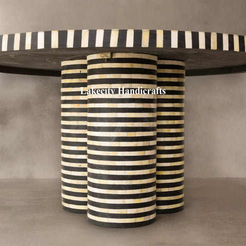 Rue Bone Inlay 3 Cylindrical Round Dining Table