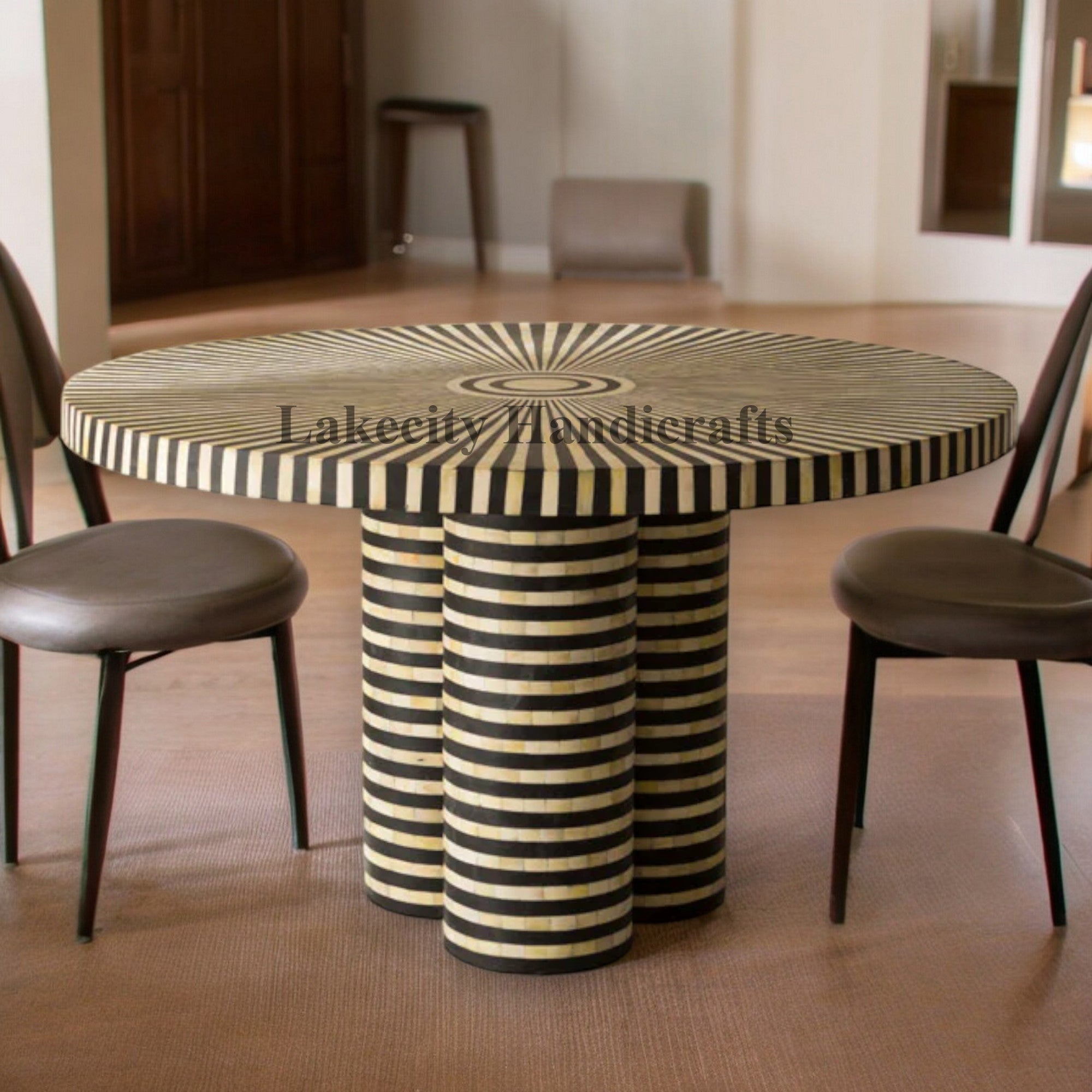 Rue Bone Inlay 3 Cylindrical Round Dining Table