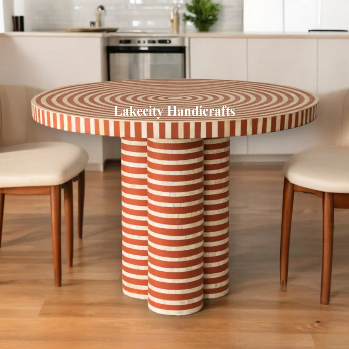 Rue Bone Inlay 3 Cylindrical Round Dining Table