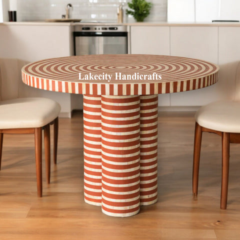 Rue Bone Inlay 3 Cylindrical Round Dining Table