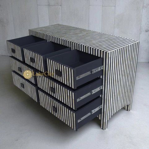 Bone Inlay Stripe Design 7 Drawers Chest Black
