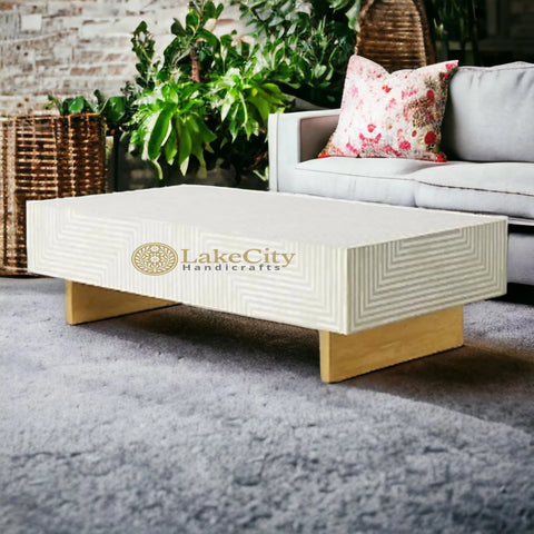 Bone Inlay Stripe Design Coffee Table | Bone Inlay Stripe Design Center Table