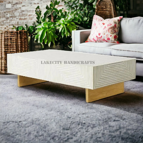 Bone Inlay Stripe Design Coffee Table Large Grey | Bone Inlay Stripe Design Center Table Rectangle Grey