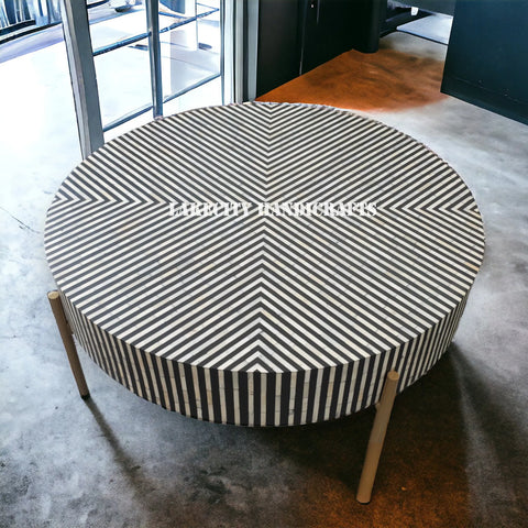 Bone Inlay Illusion Stripe Design Coffee Table Black | Bone Inlay Illusion Stripe Design Center Table Black