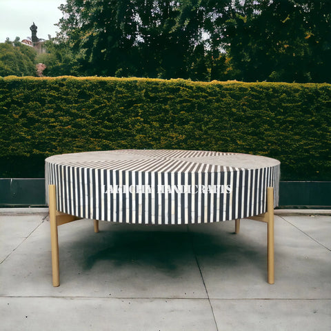 Bone Inlay Illusion Stripe Design Coffee Table Black | Bone Inlay Illusion Stripe Design Center Table Black